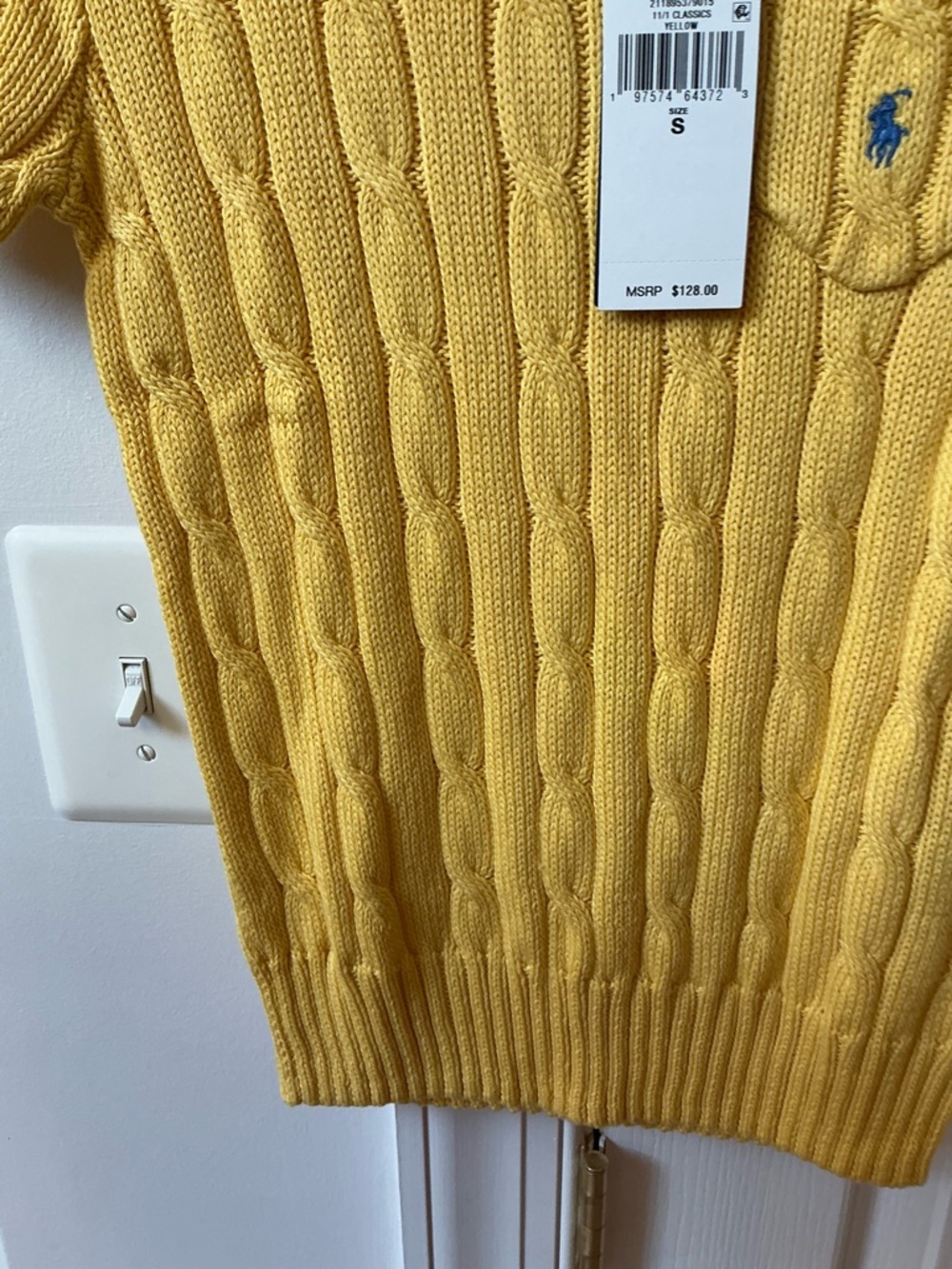 NWT POLO RALPH LAUREN YELLOW RIBBED CREWNECK LOGO POCKET SWEATER - Picture 9 of 15